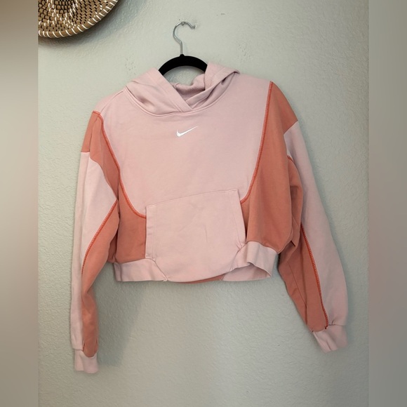 NIKE CROPPED FLEECE HOODIE IN Atmosphere/Light pink- size small. - Picture 1 of 9